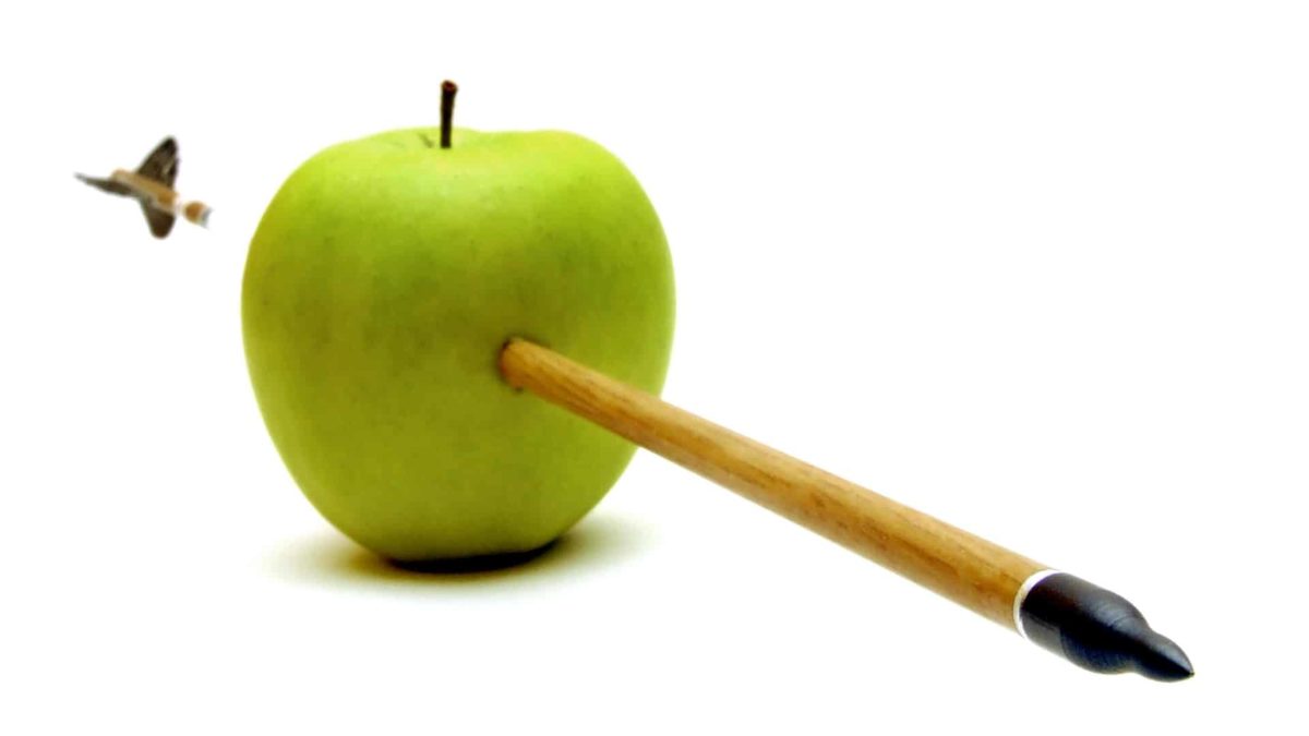 asx share day trading represented by arrow through an apple