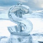 A dollar sign embedded in ice, indicating a share price freeze or trading halt