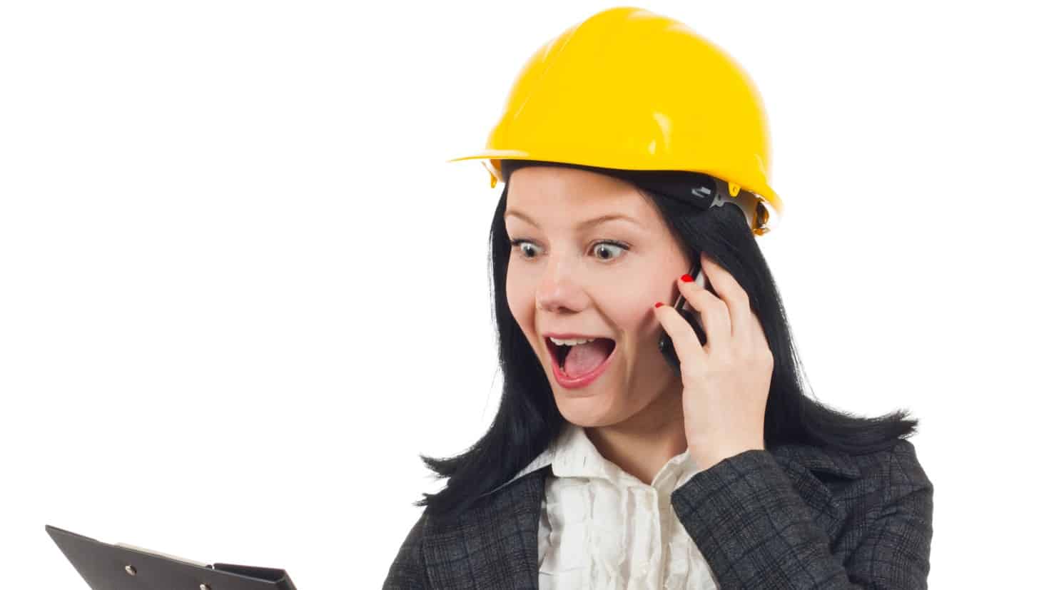 asx share price rise represented by woman in hard hat on phone looking excited