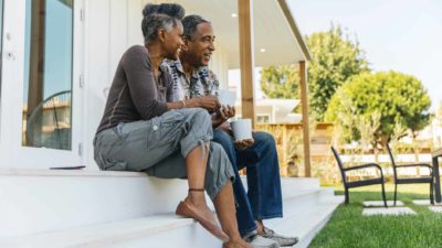 Older couple enjoying the backyard