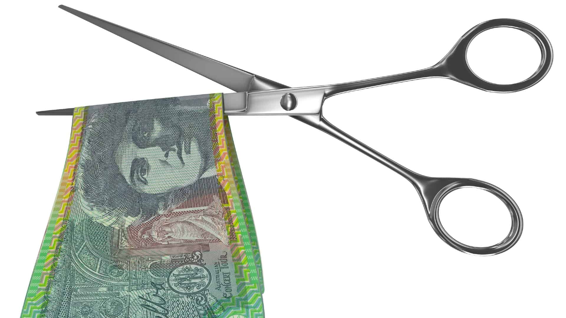 asx share price cut represented by scissors cutting through $100 note