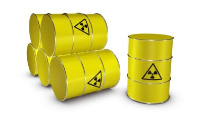 ASX uranium shares represented by yellow barrels of uranium