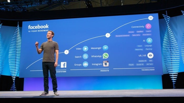 Mar Zuckerberg giving a speech at a Facebook event