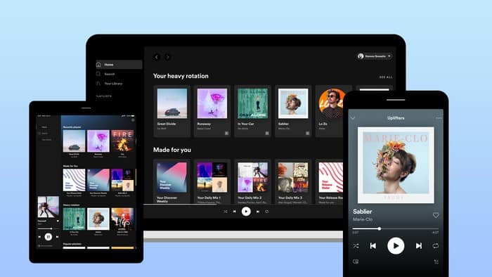 Spotify app open smart phone and tablet