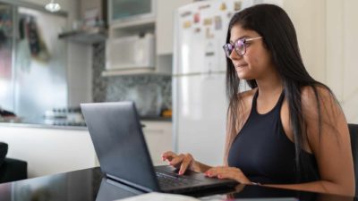 Woman using laptop for job search