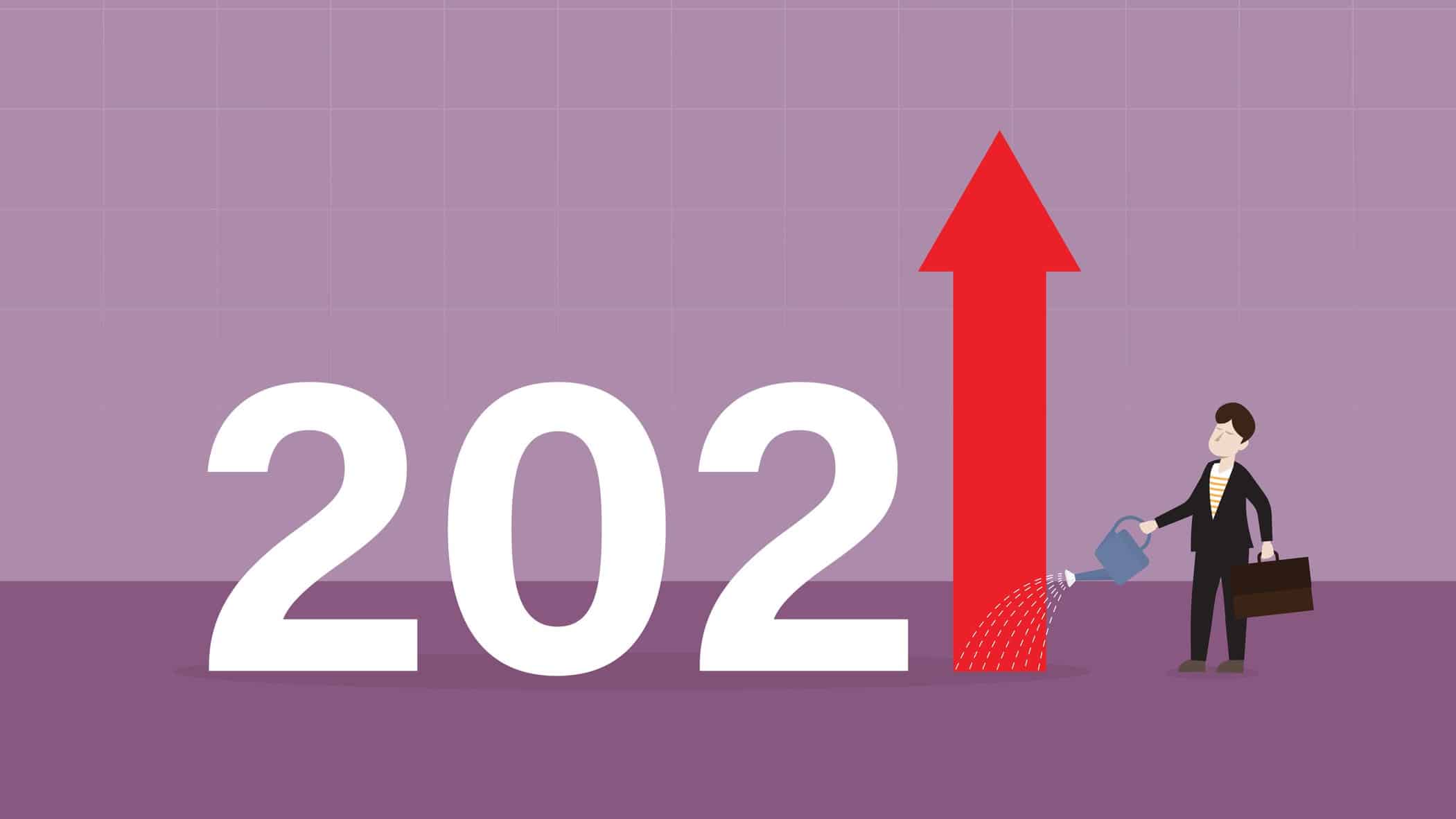 2021 logo with an arrow representing growth and watering the arrow