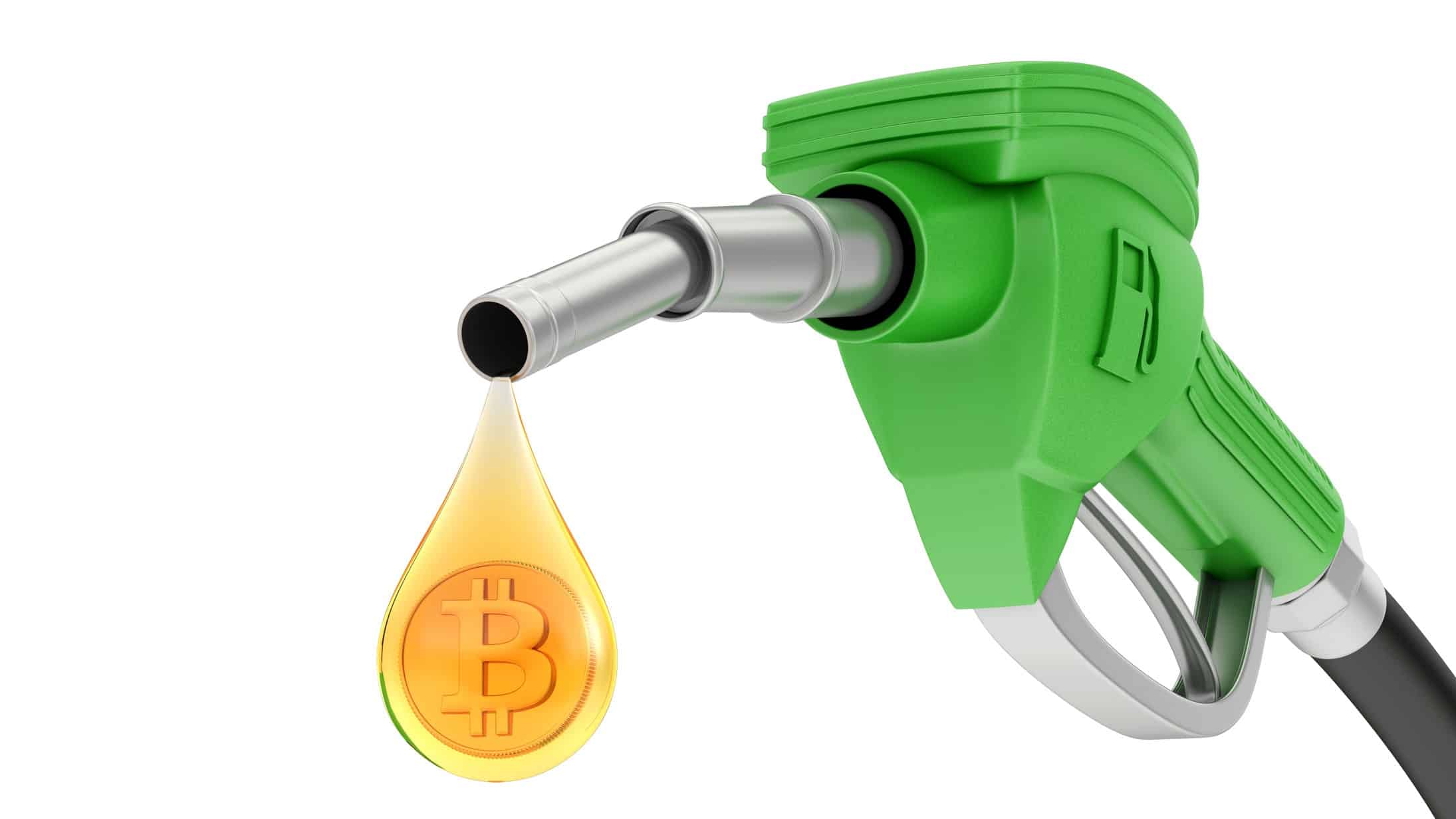 bitcoin symbol in drop of fuel from fuel pump