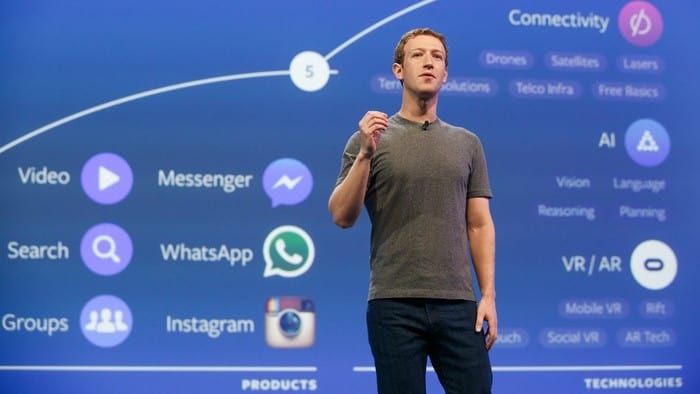 Facebook CEO Mark Zuckerberg presenting at a conference