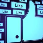 Facebook thumbs up symbol surrounded by boxes with the word 'Like'.