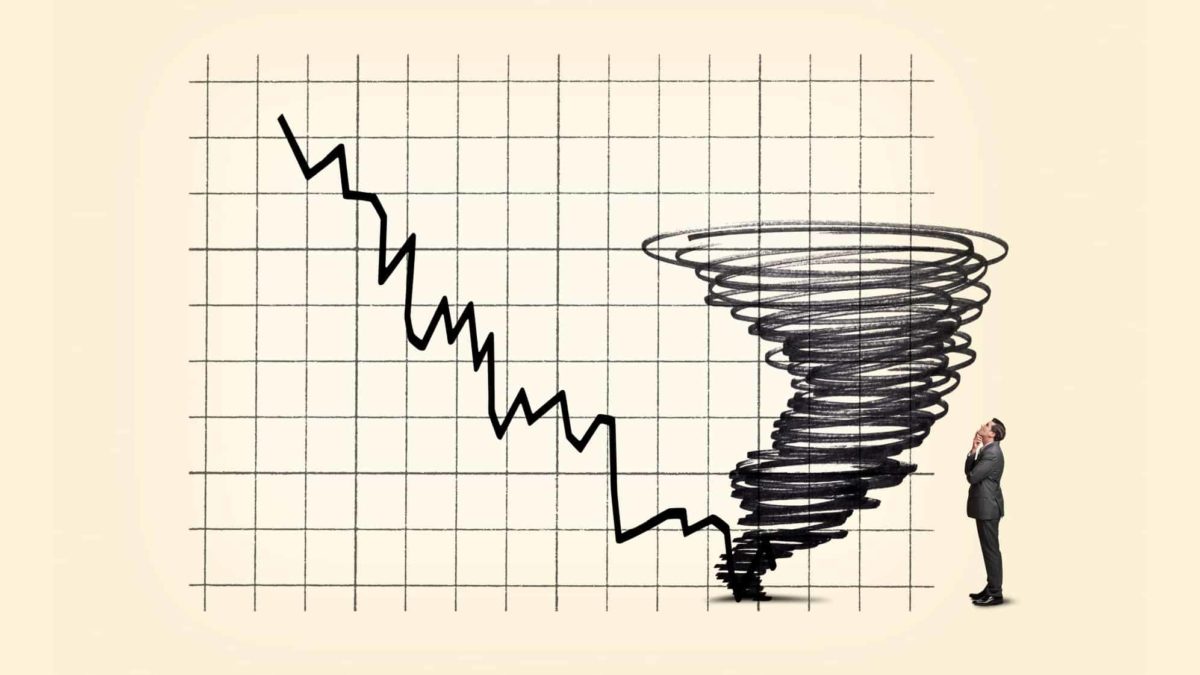 falling graph tornado indicating financial volatility