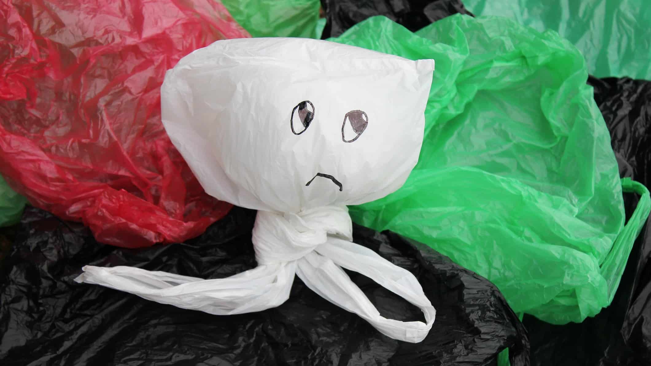 plastic waste represented by plastic base in shape of octopus with sad face