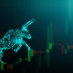 bull market encapsulated by bull running up a rising stock market price