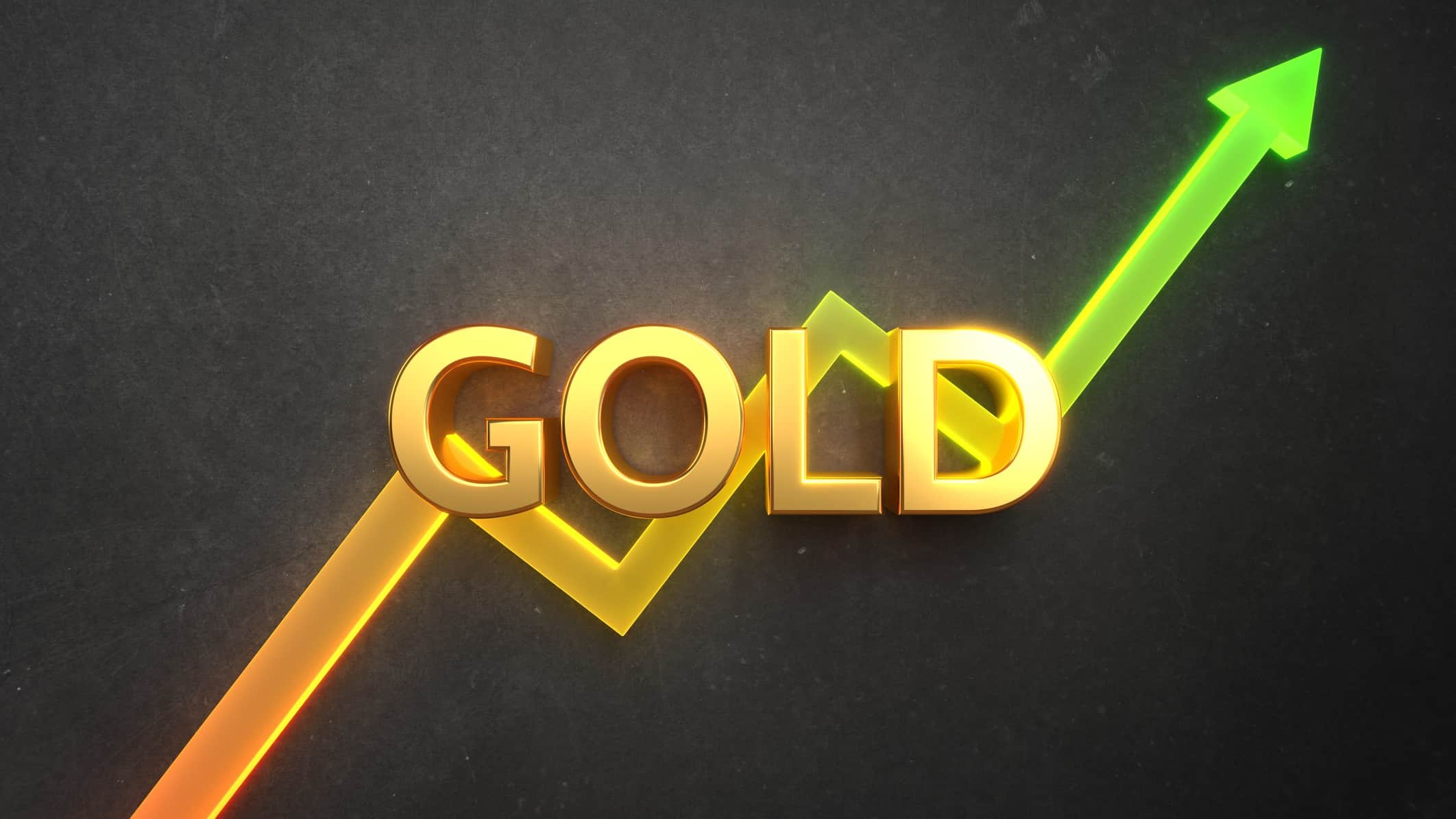 rising gold share price with with an arrow and word gold