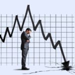 arrow and dissapointed man showing the stock market crashing