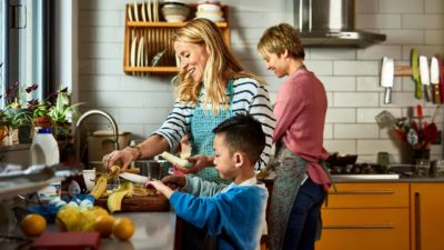 meal preparation of healthy food in a family kitchen