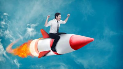 Vanadium Resources share price person riding rocket indicating share price increase