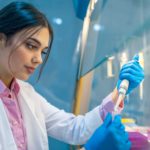 Female scientist working in a laboratory.