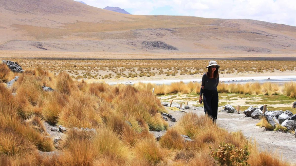 woman standing at proposed lithium mine surrounded by native flora