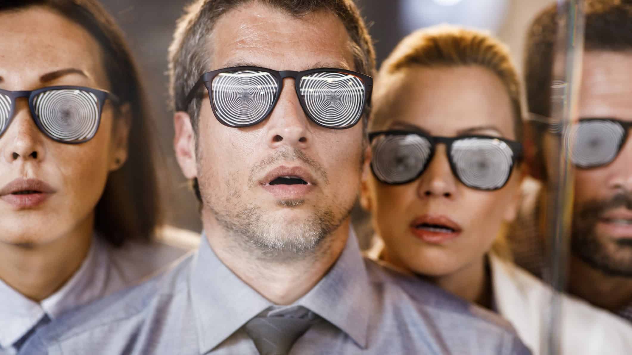 people looking through comical glasses, what to look for, reporting season, person thinking, person interested