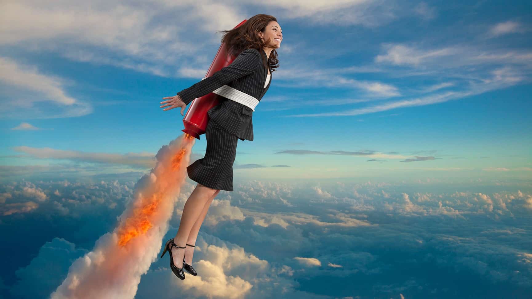 Woman attached to rocket flies into air