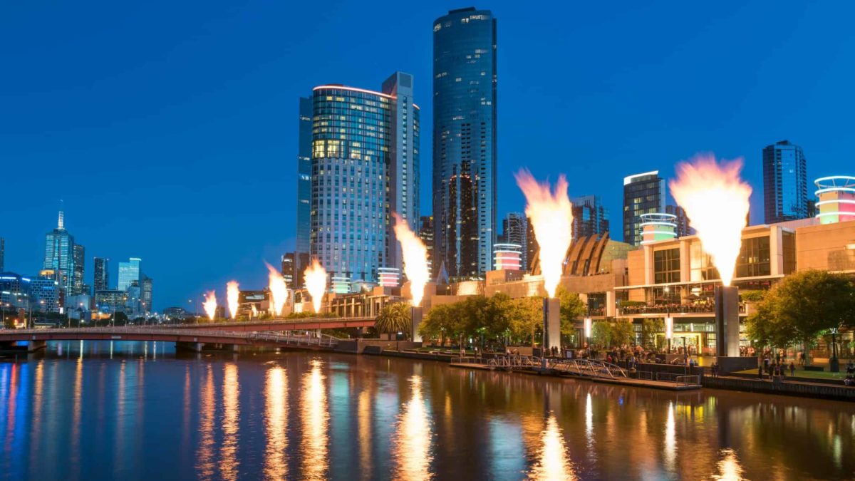 Melbourne city skyline showing crown casino