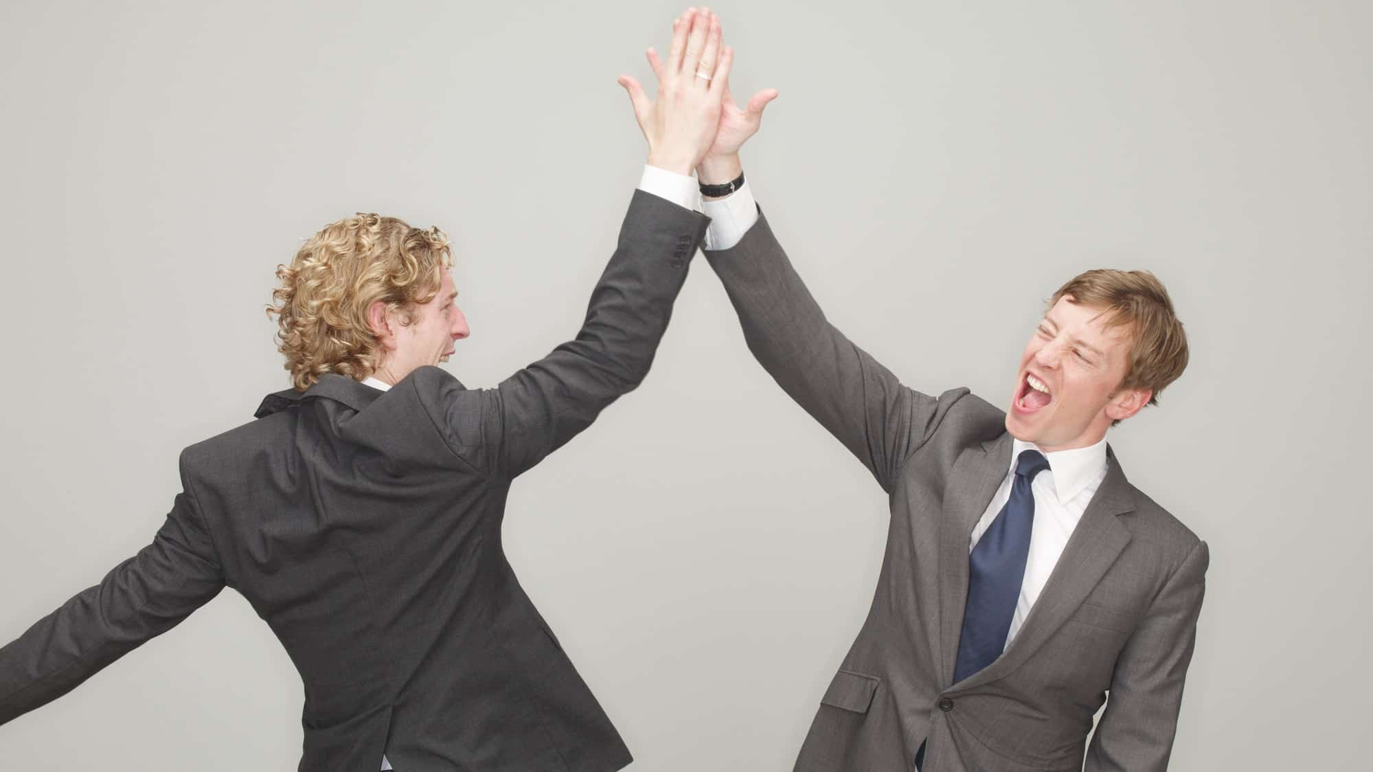 high five, happy business people, happy investors., share price rise, increase, up
