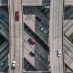 Interchanging highways with light traffic.