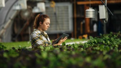 Girl taking inventory of agricultural stores