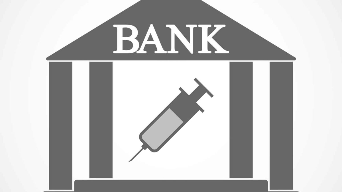 Westpac legal risk vaccinationA graphic illustration of a bank with a vaccine in the middle of it representing NAB's jab strategy.