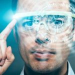 Man wearing Facebook wearable glasses.