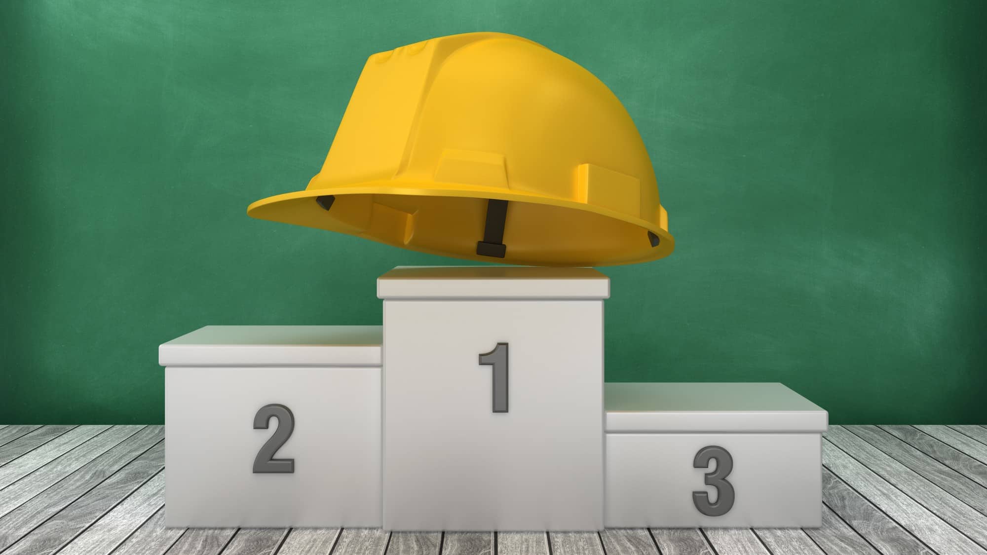 A hard hat on a podium.