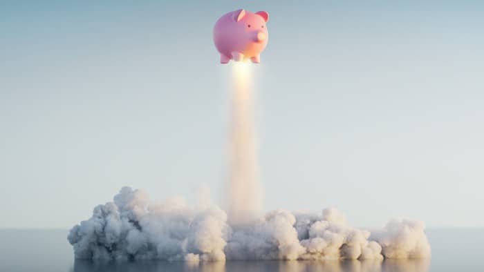 Piggy bank rocketing.