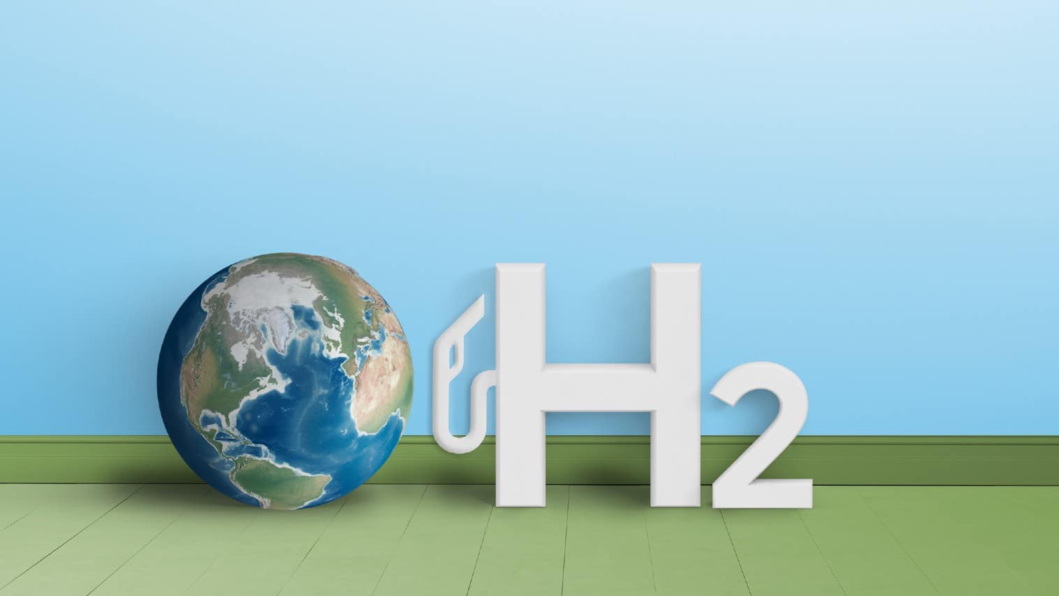 Hydrogen symbol with a globe.