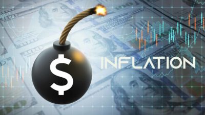 The word inflation written with a ticking time bomb.