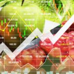 Supermarket fruit with a rising arrow.