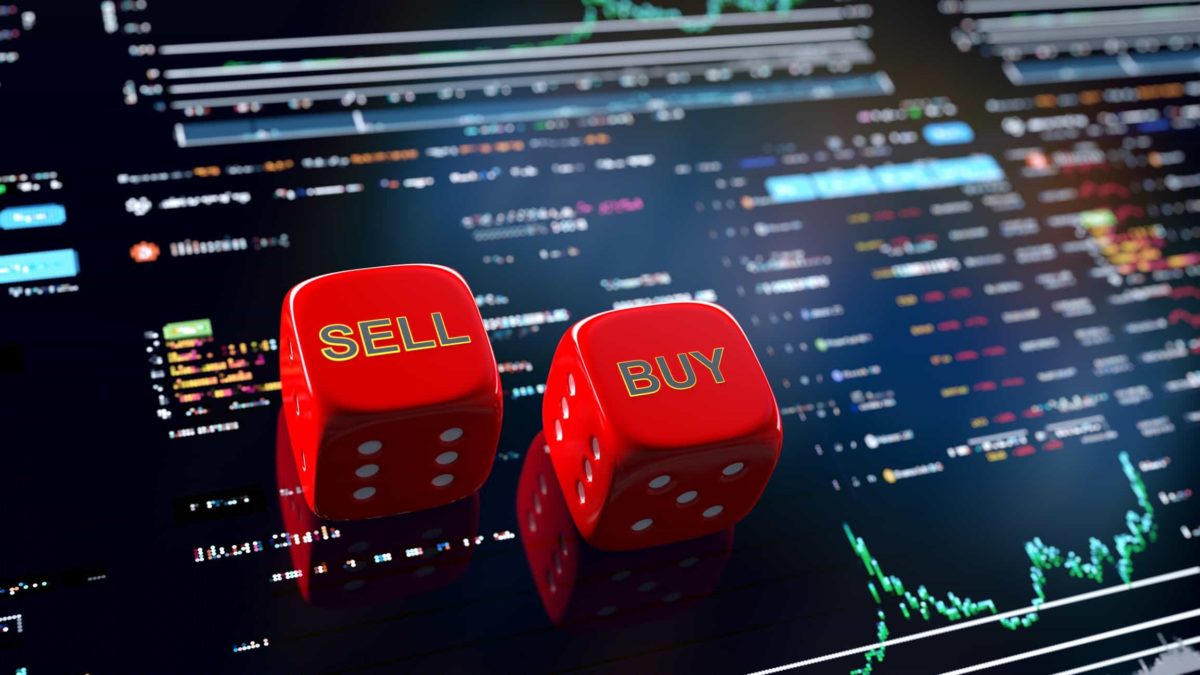 Sell and buy on red cubes on a digital screen.