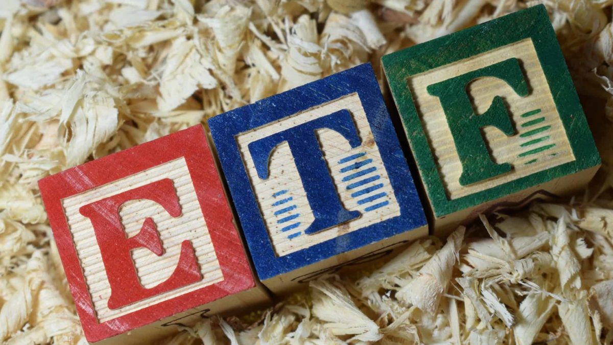 ETF on different coloured wooden blocks.