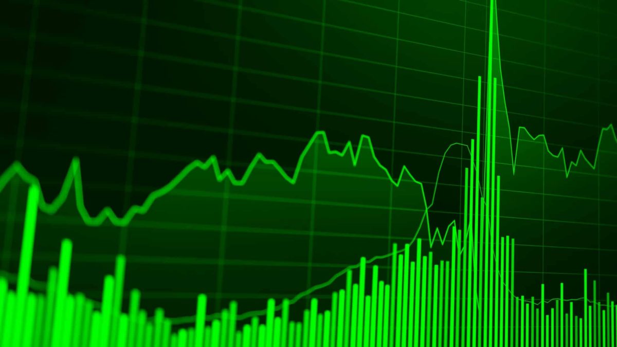 Green stock market graph.