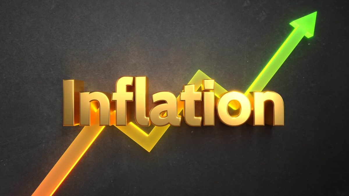 Inflation written in gold with a rising arrow.
