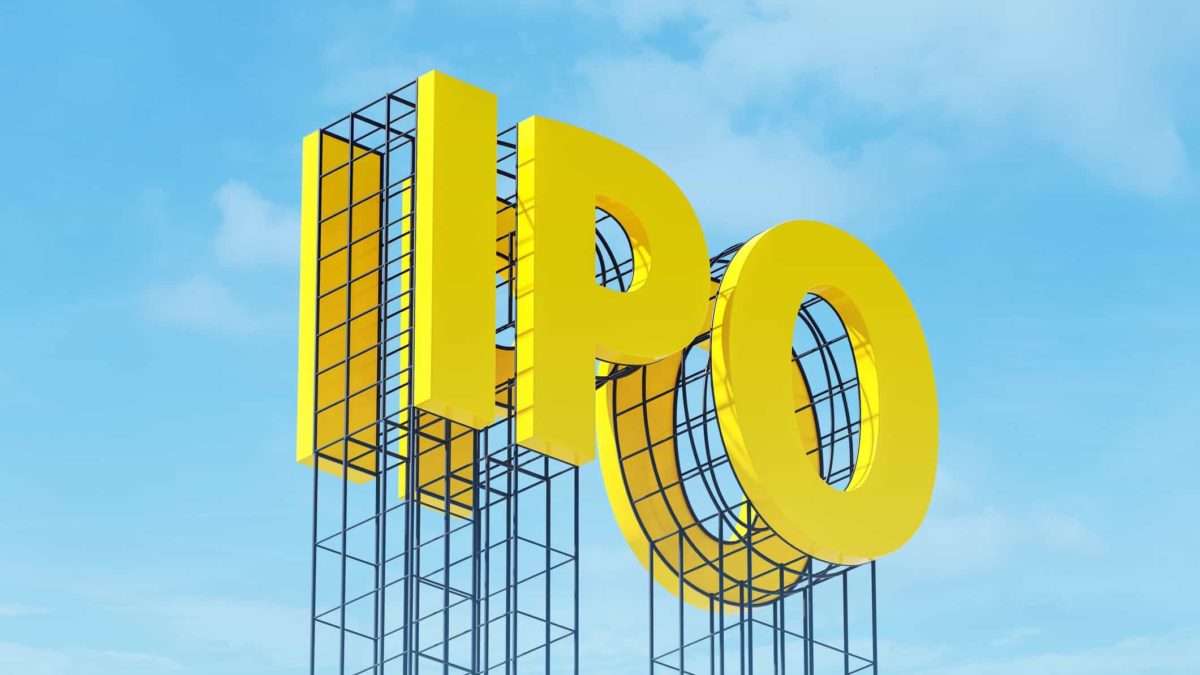IPO written in yellow and stuck in the air.