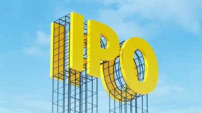 IPO written in yellow and stuck in the air.