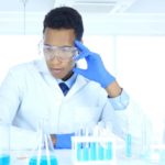 A scientist examining test results.