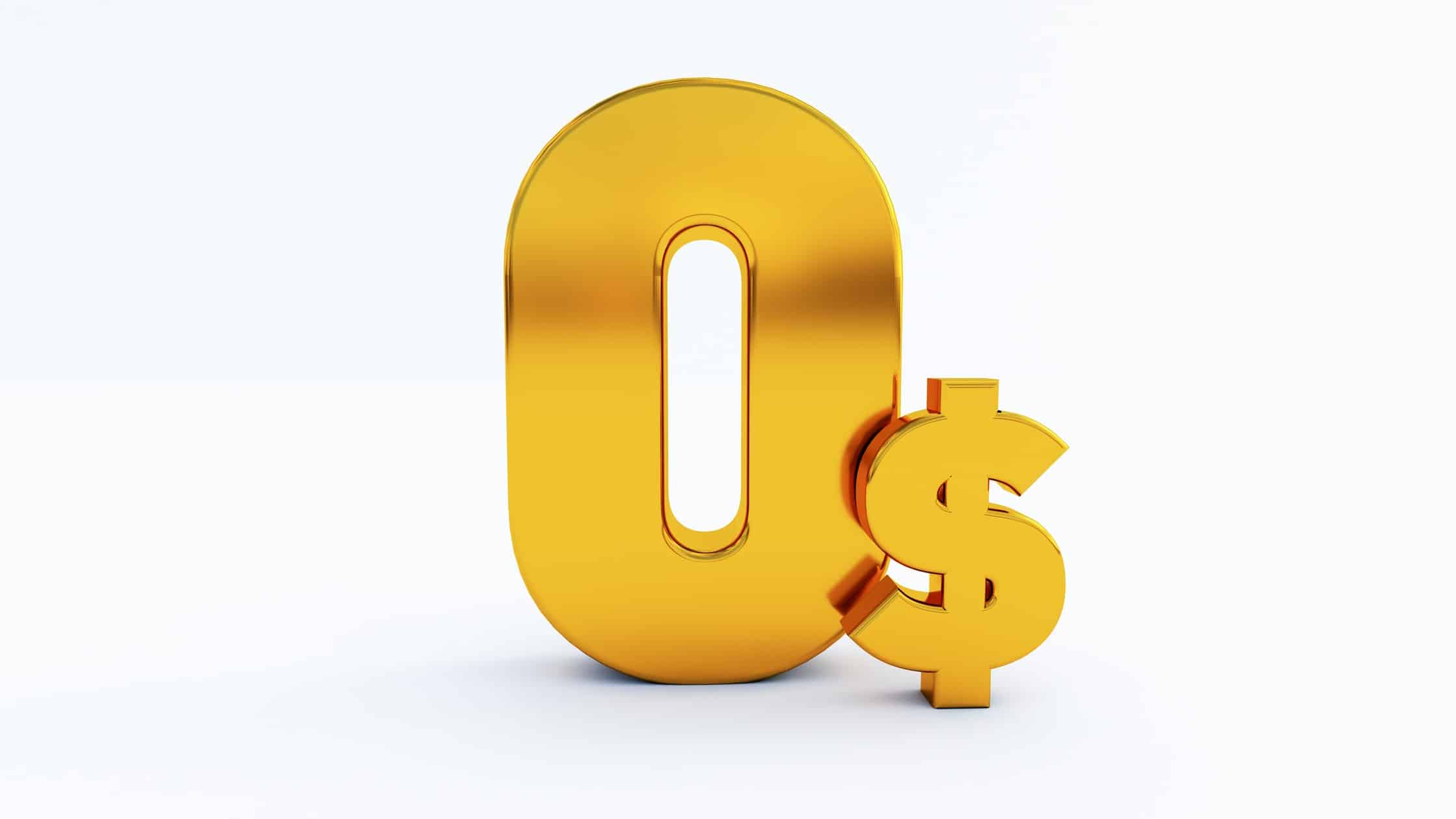 Number zero with a dollar sign in gold.