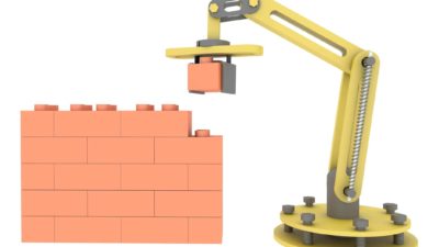 3D image of a brick laying robot.