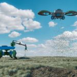 Drone planting seeds in the ground for the growth of trees.