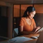 woman working on tablet