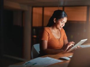 woman working on tablet