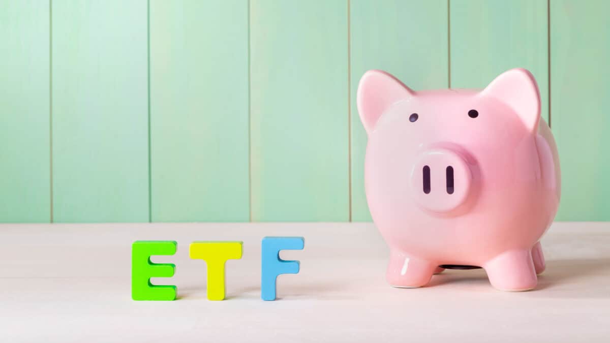 ETF spelt out with a piggybank.
