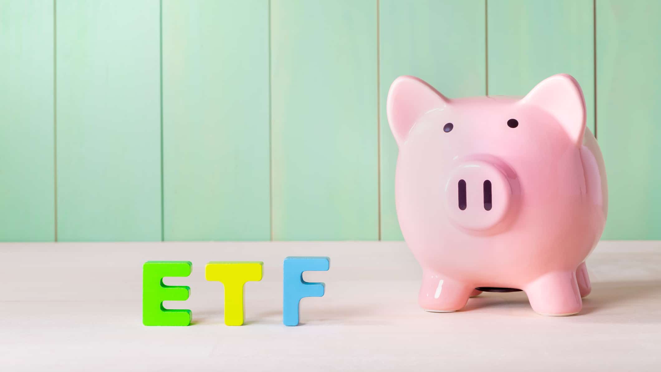 ETF spelt out with a piggybank.