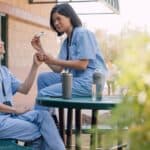 Two health workers taking a break.